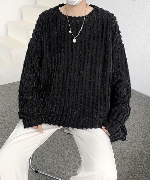 【セール】【FVLMEN】fringe stripe longsleeve tee/フリンジ ストライプ ロングスリーブ T（Tシャツ/カットソー）｜FVLMEN（フルメン）