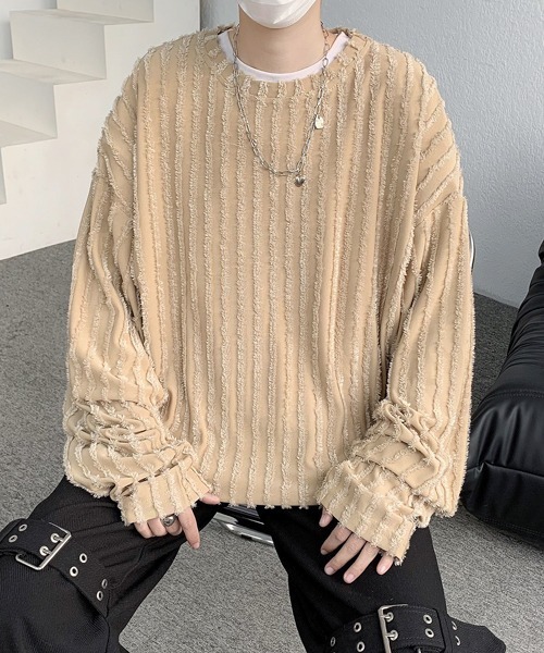 【セール】【FVLMEN】fringe stripe longsleeve tee/フリンジ ストライプ ロングスリーブ T（Tシャツ/カットソー）｜FVLMEN（フルメン）