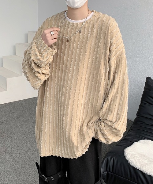 【セール】【FVLMEN】fringe stripe longsleeve tee/フリンジ ストライプ ロングスリーブ T（Tシャツ/カットソー）｜FVLMEN（フルメン）