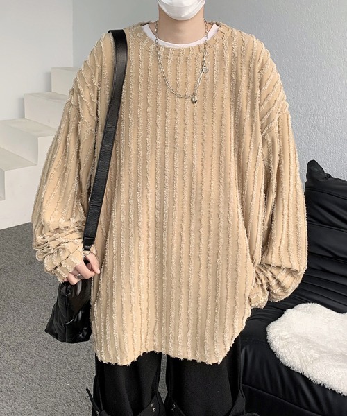 【セール】【FVLMEN】fringe stripe longsleeve tee/フリンジ ストライプ ロングスリーブ T（Tシャツ/カットソー）｜FVLMEN（フルメン）
