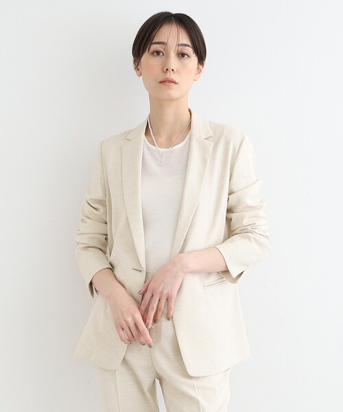 【美品】INDIVI 洗える 接触冷感 UVケア 麻調テーラードカラージャケット セール】【洗える／UVケア／接触冷感／SETUP可能】麻調