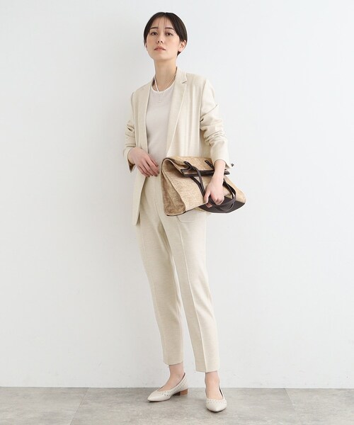 【美品】INDIVI 洗える 接触冷感 UVケア 麻調テーラードカラージャケット セール】【洗える／UVケア／接触冷感／SETUP可能】麻調