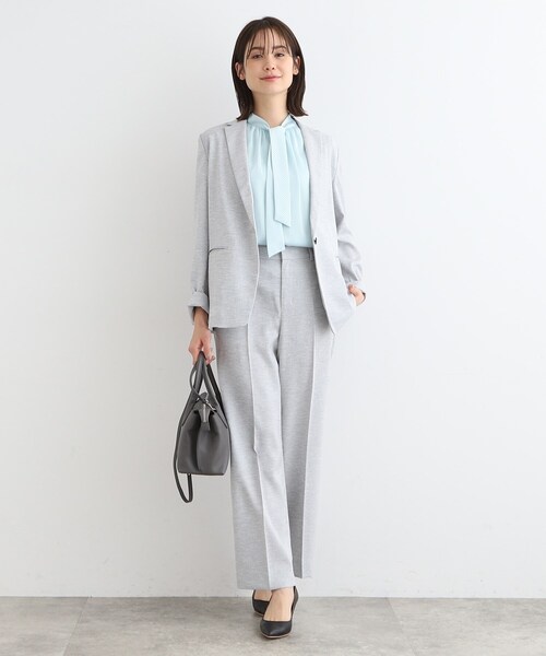 【美品】INDIVI 洗える 接触冷感 UVケア 麻調テーラードカラージャケット セール】【洗える／UVケア／接触冷感／SETUP可能】麻調