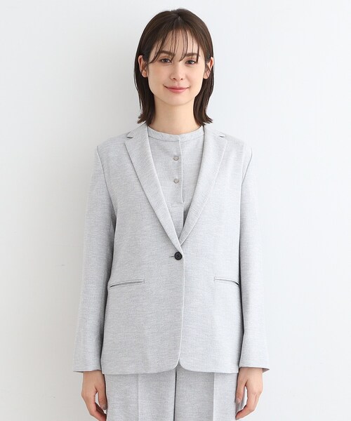 【新品】INDIVI スーツ 接触冷感 紫外線カット ウォッシャブル　グレー 洗える／UVケア／接触冷感／SETUP可能】麻混テーラードダブル