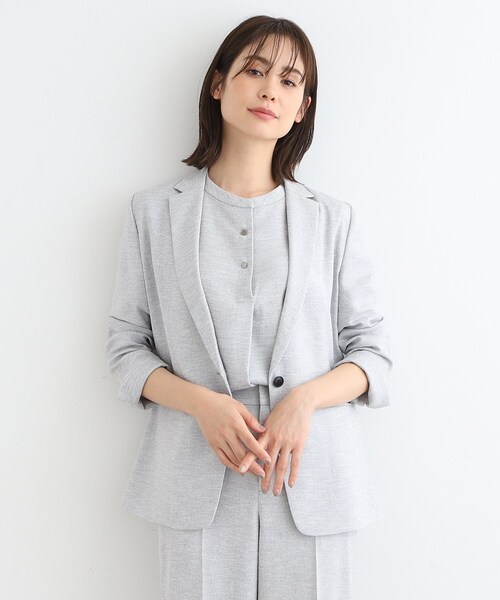 【美品】INDIVI 洗える 接触冷感 UVケア 麻調テーラードカラージャケット セール】【洗える／UVケア／接触冷感／SETUP可能】麻調