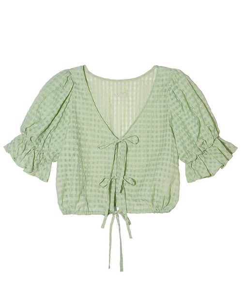 MILKFED.(ミルクフェド)の「SHEER PLAID BLOUSE(シャツ/ブラウス・レディース・ブラック/オフホワイト/ライトグリーン・ONE SIZE)」の4枚目の写真