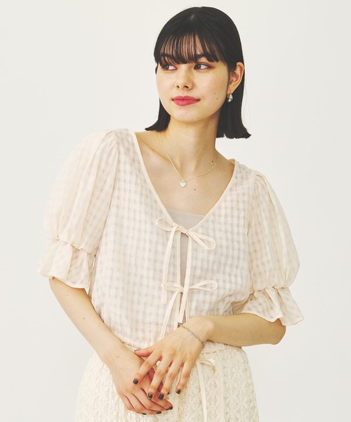 MILKFED.(ミルクフェド)の「SHEER PLAID BLOUSE(シャツ/ブラウス・レディース・ブラック/オフホワイト/ライトグリーン・ONE SIZE)」の20枚目の写真