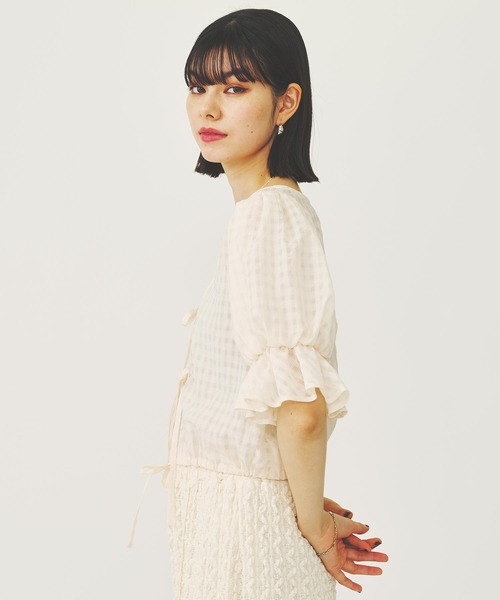 MILKFED.(ミルクフェド)の「SHEER PLAID BLOUSE(シャツ/ブラウス・レディース・ブラック/オフホワイト/ライトグリーン・ONE SIZE)」の18枚目の写真