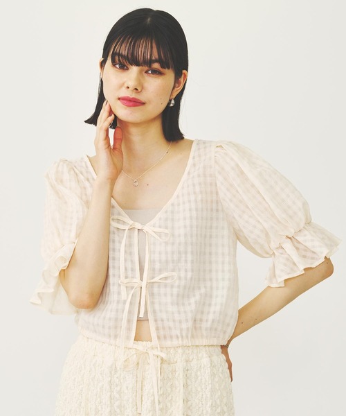 MILKFED.(ミルクフェド)の「SHEER PLAID BLOUSE(シャツ/ブラウス・レディース・ブラック/オフホワイト/ライトグリーン・ONE SIZE)」の21枚目の写真