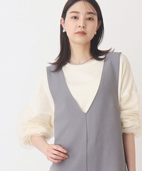 THE SHOP TK （ザ ショップ ティーケー ）の「◆【やわらかタッチ】チュール袖ニット/洗濯機OK（ニット/セーター・レディース・ライトグレー/ブラック/オフホワイト・12/13）」の2枚目の写真