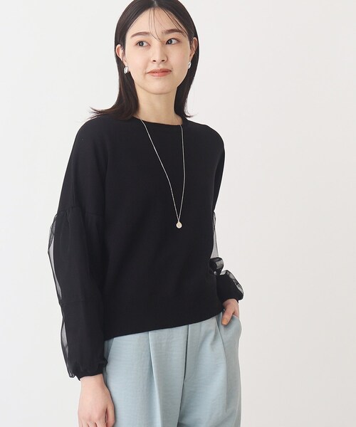 THE SHOP TK （ザ ショップ ティーケー ）の「◆【やわらかタッチ】チュール袖ニット/洗濯機OK（ニット/セーター・レディース・ライトグレー/ブラック/オフホワイト・12/13）」の3枚目の写真