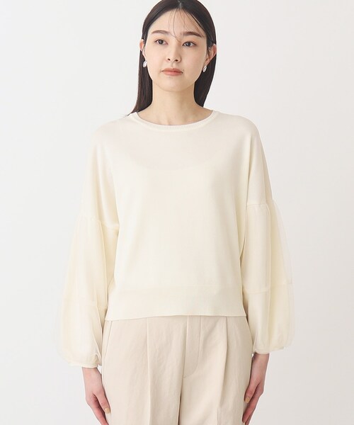 THE SHOP TK （ザ ショップ ティーケー ）の「◆【やわらかタッチ】チュール袖ニット/洗濯機OK（ニット/セーター・レディース・ライトグレー/ブラック/オフホワイト・12/13）」の4枚目の写真