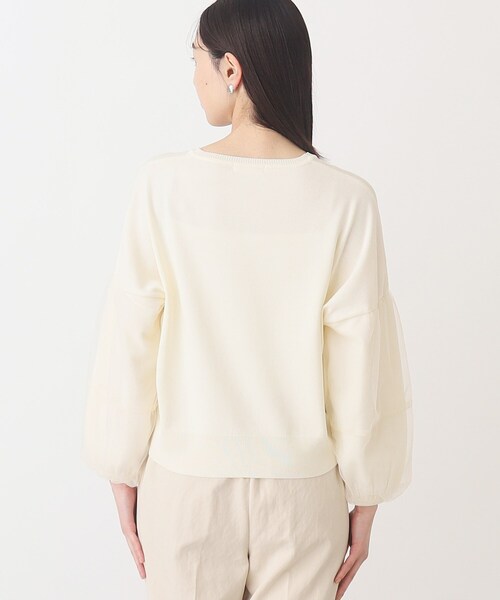THE SHOP TK （ザ ショップ ティーケー ）の「◆【やわらかタッチ】チュール袖ニット/洗濯機OK（ニット/セーター・レディース・ライトグレー/ブラック/オフホワイト・12/13）」の6枚目の写真