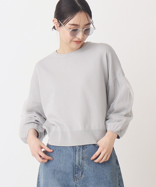 THE SHOP TK （ザ ショップ ティーケー ）の「◆【やわらかタッチ】チュール袖ニット/洗濯機OK（ニット/セーター・レディース・ライトグレー/ブラック/オフホワイト・12/13）」の10枚目の写真