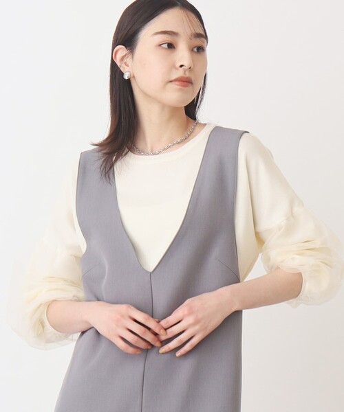 THE SHOP TK （ザ ショップ ティーケー ）の「◆【やわらかタッチ】チュール袖ニット/洗濯機OK（ニット/セーター・レディース・ライトグレー/ブラック/オフホワイト・12/13）」の16枚目の写真
