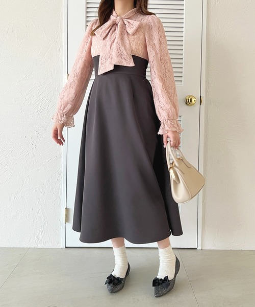 セール】ボウタイ切り替えフレアワンピース【ZOZOTOWN限定アイテム