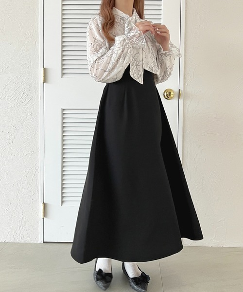 セール】ボウタイ切り替えフレアワンピース【ZOZOTOWN限定アイテム