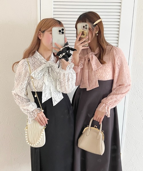 セール】ボウタイ切り替えフレアワンピース【ZOZOTOWN限定アイテム