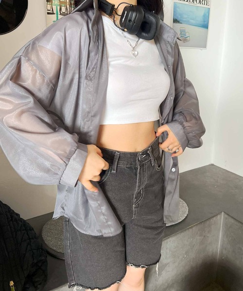 frunco（フランコ）の「シアーシャツ（シャツ/ブラウス・レディース・アイボリー/ブルー/グレー/パープル/ホワイト/ピンク/グリーン・FREE）」の4枚目の写真