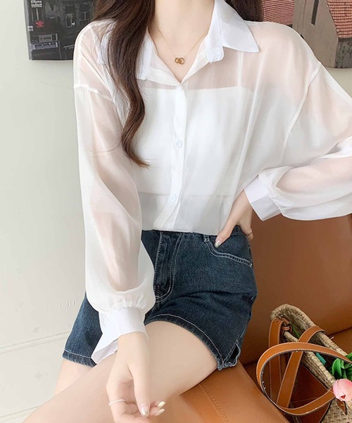 frunco（フランコ）の「シアーシャツ（シャツ/ブラウス・レディース・アイボリー/ブルー/グレー/パープル/ホワイト/ピンク/グリーン・FREE）」の2枚目の写真