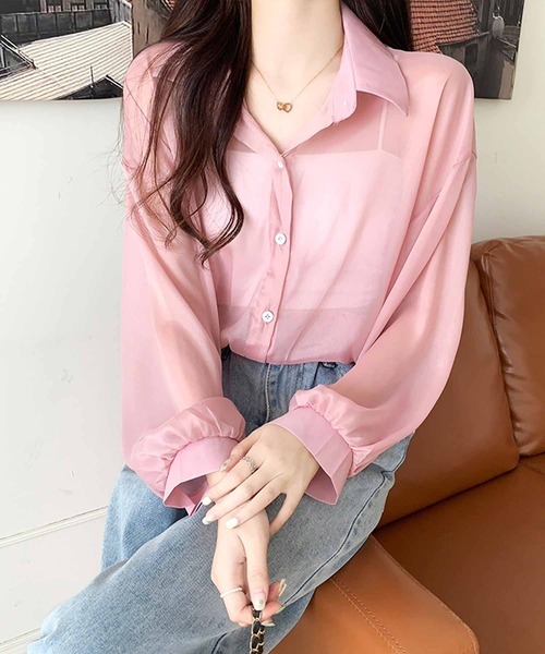 frunco（フランコ）の「シアーシャツ（シャツ/ブラウス・レディース・アイボリー/ブルー/グレー/パープル/ホワイト/ピンク/グリーン・FREE）」の7枚目の写真