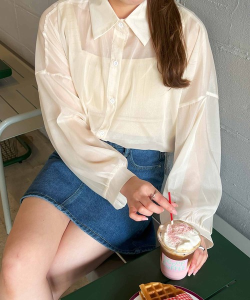 frunco（フランコ）の「シアーシャツ（シャツ/ブラウス・レディース・アイボリー/ブルー/グレー/パープル/ホワイト/ピンク/グリーン・FREE）」の3枚目の写真