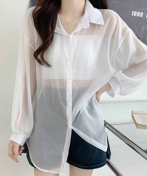 frunco（フランコ）の「シアーシャツ（シャツ/ブラウス・レディース・アイボリー/ブルー/グレー/パープル/ホワイト/ピンク/グリーン・FREE）」の15枚目の写真