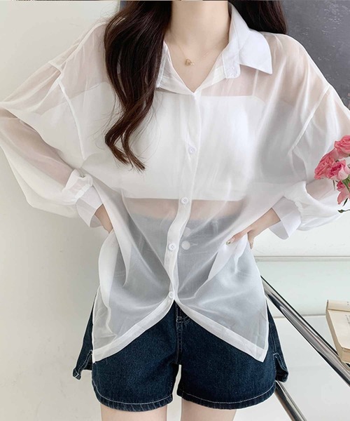 frunco（フランコ）の「シアーシャツ（シャツ/ブラウス・レディース・アイボリー/ブルー/グレー/パープル/ホワイト/ピンク/グリーン・FREE）」の16枚目の写真