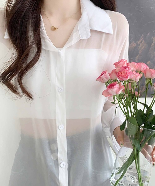 frunco（フランコ）の「シアーシャツ（シャツ/ブラウス・レディース・アイボリー/ブルー/グレー/パープル/ホワイト/ピンク/グリーン・FREE）」の17枚目の写真