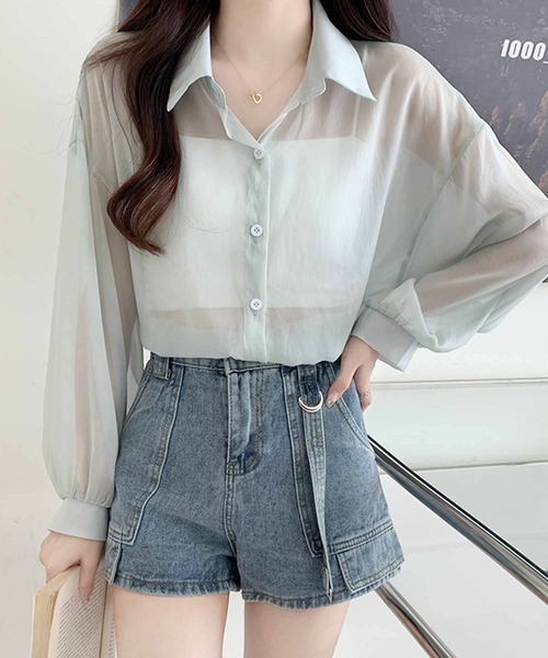 frunco（フランコ）の「シアーシャツ（シャツ/ブラウス・レディース・アイボリー/ブルー/グレー/パープル/ホワイト/ピンク/グリーン・FREE）」の10枚目の写真