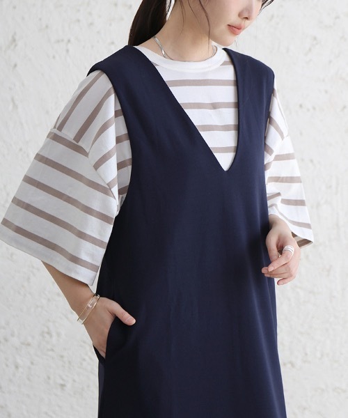 Doux Belle（ドゥーベル）の「ドロップショルダーボーダーTシャツ（Tシャツ/カットソー・レディース・ブラック/ベージュ/ライム・MEDIUM）」の2枚目の写真