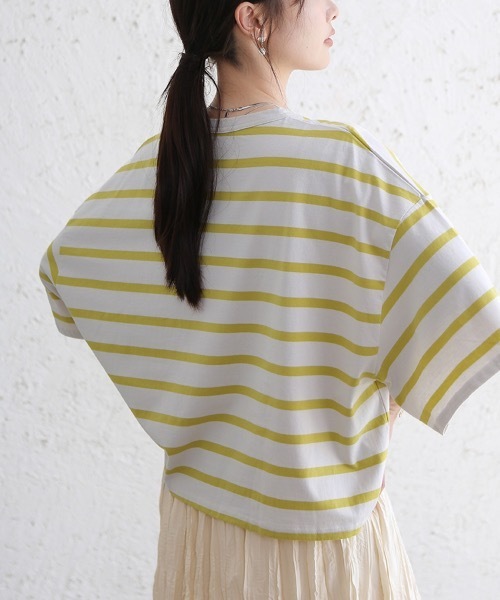 Doux Belle（ドゥーベル）の「ドロップショルダーボーダーTシャツ（Tシャツ/カットソー・レディース・ブラック/ベージュ/ライム・MEDIUM）」の10枚目の写真