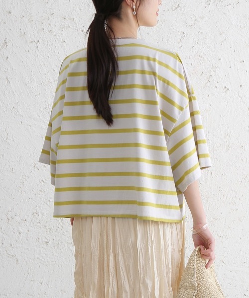 Doux Belle（ドゥーベル）の「ドロップショルダーボーダーTシャツ（Tシャツ/カットソー・レディース・ブラック/ベージュ/ライム・MEDIUM）」の12枚目の写真