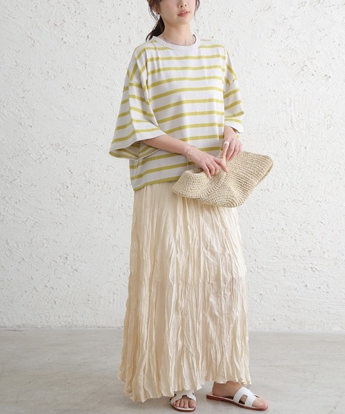 Doux Belle（ドゥーベル）の「ドロップショルダーボーダーTシャツ（Tシャツ/カットソー・レディース・ブラック/ベージュ/ライム・MEDIUM）」の13枚目の写真