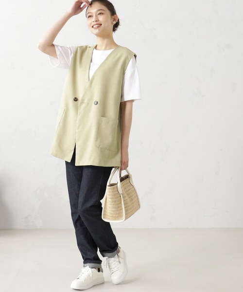 FOUND GOOD(ファウンドグッド)の「リネンライクベスト(ベスト・レディース・ブラック/アイボリー/グリーン系2/イエロー系2・S/M/L)」の17枚目の写真