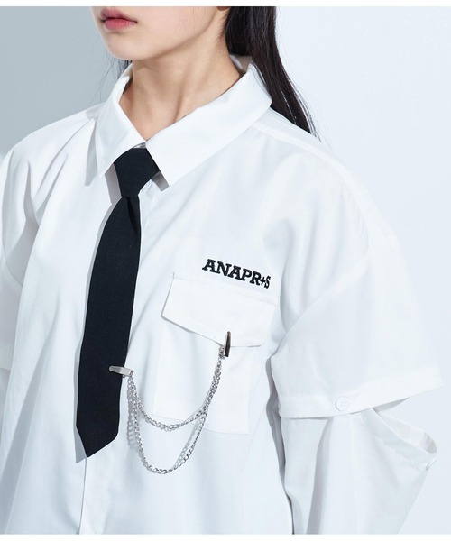ANAP GiRL(アナップガール)の「ANAPR+S【リラスポ】2WAYネクタイ付BIGシャツ(ユニセックス)(シャツ/ブラウス・キッズ・ホワイト・S/M)」の8枚目の写真
