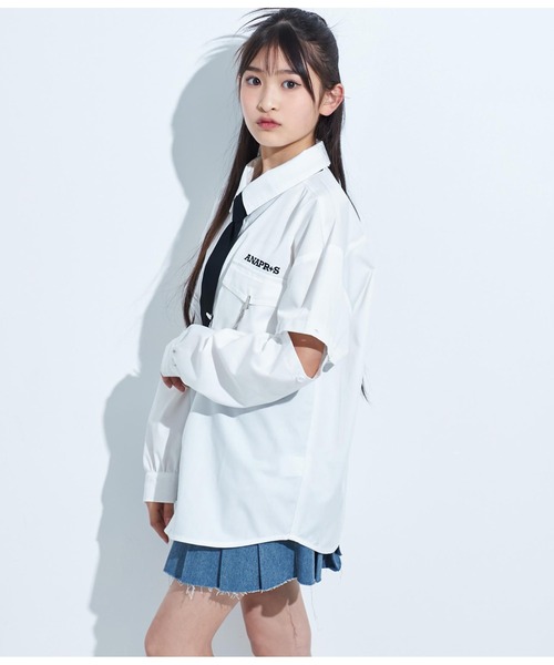 ANAP GiRL(アナップガール)の「ANAPR+S【リラスポ】2WAYネクタイ付BIGシャツ(ユニセックス)(シャツ/ブラウス・キッズ・ホワイト・S/M)」の4枚目の写真