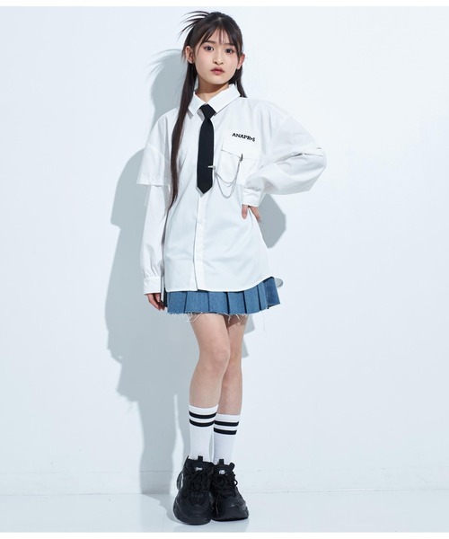 ANAP GiRL(アナップガール)の「ANAPR+S【リラスポ】2WAYネクタイ付BIGシャツ(ユニセックス)(シャツ/ブラウス・キッズ・ホワイト・S/M)」の6枚目の写真