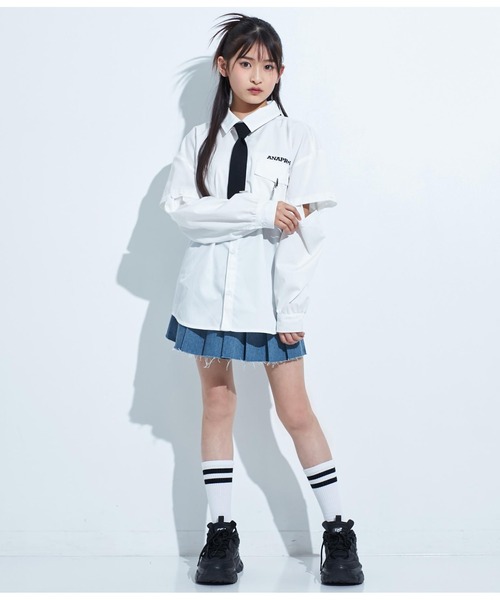 ANAP GiRL(アナップガール)の「ANAPR+S【リラスポ】2WAYネクタイ付BIGシャツ(ユニセックス)(シャツ/ブラウス・キッズ・ホワイト・S/M)」の7枚目の写真