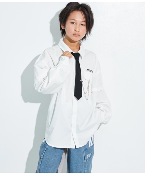 ANAP GiRL(アナップガール)の「ANAPR+S【リラスポ】2WAYネクタイ付BIGシャツ(ユニセックス)(シャツ/ブラウス・キッズ・ホワイト・S/M)」の16枚目の写真