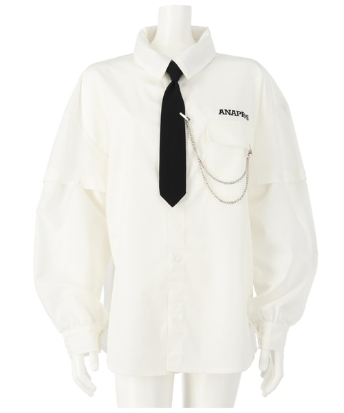 ANAP GiRL(アナップガール)の「ANAPR+S【リラスポ】2WAYネクタイ付BIGシャツ(ユニセックス)(シャツ/ブラウス・キッズ・ホワイト・S/M)」の19枚目の写真