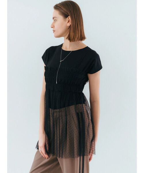 YECCA VECCA（イェッカヴェッカ）の「【2点SET】マルチwayチュールオーバーキャミSET/Tee（Tシャツ/カットソー・レディース・ブラック/オフホワイト・FREE）」の6枚目の写真