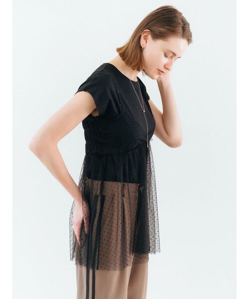 YECCA VECCA（イェッカヴェッカ）の「【2点SET】マルチwayチュールオーバーキャミSET/Tee（Tシャツ/カットソー・レディース・ブラック/オフホワイト・FREE）」の7枚目の写真