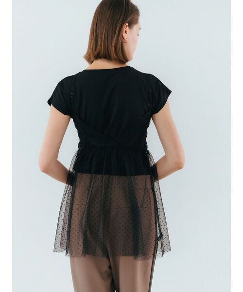 YECCA VECCA（イェッカヴェッカ）の「【2点SET】マルチwayチュールオーバーキャミSET/Tee（Tシャツ/カットソー・レディース・ブラック/オフホワイト・FREE）」の8枚目の写真