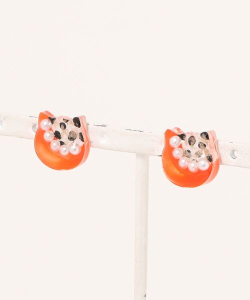 tone（トーン）の「【kun】猫ねこデザインピアス(MA)（ピアス（両耳用）・レディース・ピンク/グレー/ターコイズブルー/オレンジ/イエロー/ブラウン/ピンクベージュ・FREE）」の7枚目の写真