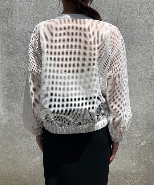 COLLAGE GALLARDAGALANTE（コラージュガリャルダガランテ）の「スクエアメッシュブルゾン（ブルゾン・レディース・オフホワイト/ネイビー・FREE）」の10枚目の写真