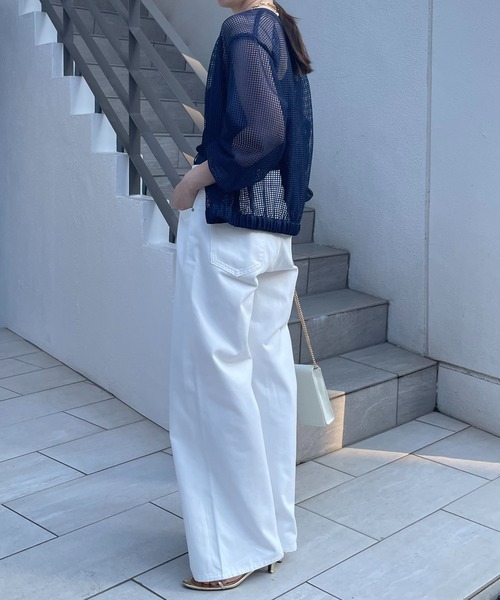 COLLAGE GALLARDAGALANTE（コラージュガリャルダガランテ）の「スクエアメッシュブルゾン（ブルゾン・レディース・オフホワイト/ネイビー・FREE）」の7枚目の写真