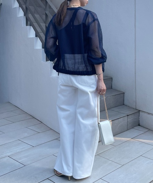 COLLAGE GALLARDAGALANTE（コラージュガリャルダガランテ）の「スクエアメッシュブルゾン（ブルゾン・レディース・オフホワイト/ネイビー・FREE）」の8枚目の写真