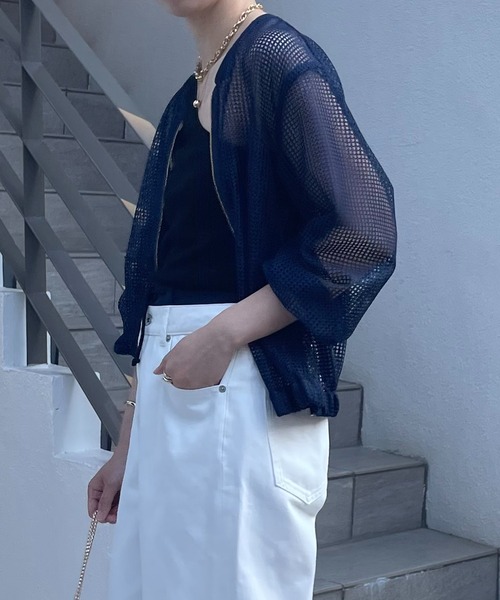 COLLAGE GALLARDAGALANTE（コラージュガリャルダガランテ）の「スクエアメッシュブルゾン（ブルゾン・レディース・オフホワイト/ネイビー・FREE）」の16枚目の写真