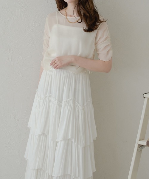 Ambre Neige（アンブルネージュ）の「shirring sheer tops / シャーリングシアートップス（シャツ/ブラウス・レディース・ライトブルー/アイボリー/ベビーピンク/ライトグレー/ブラック・FREE）」の14枚目の写真